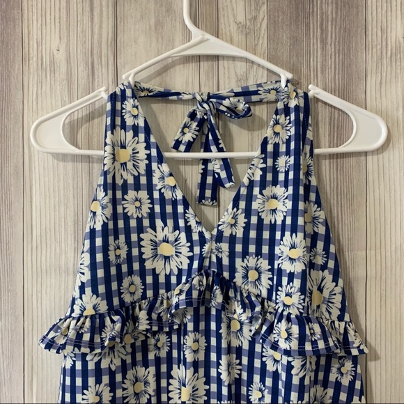 ASOS Floral Daisy Checkered Blue Sundress - Picture 2 of 6